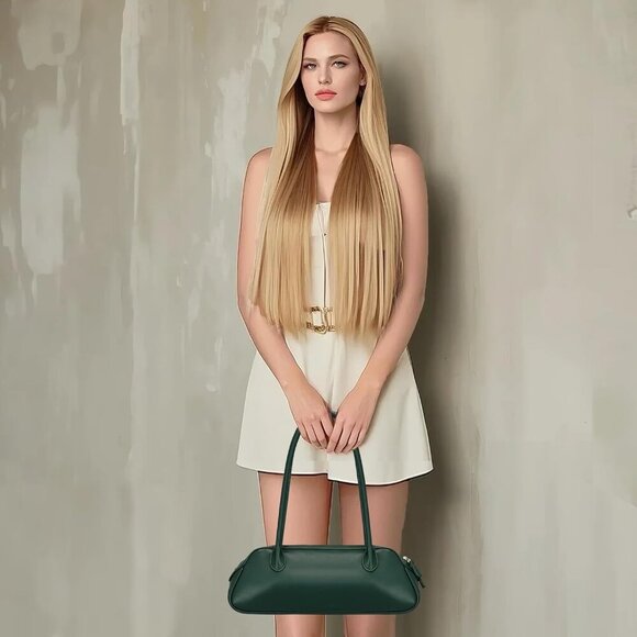 Women's Dark Green Shoulder Bag PU Leather Trendy Y2K Fashion Purses for Travel - Picture 7 of 7